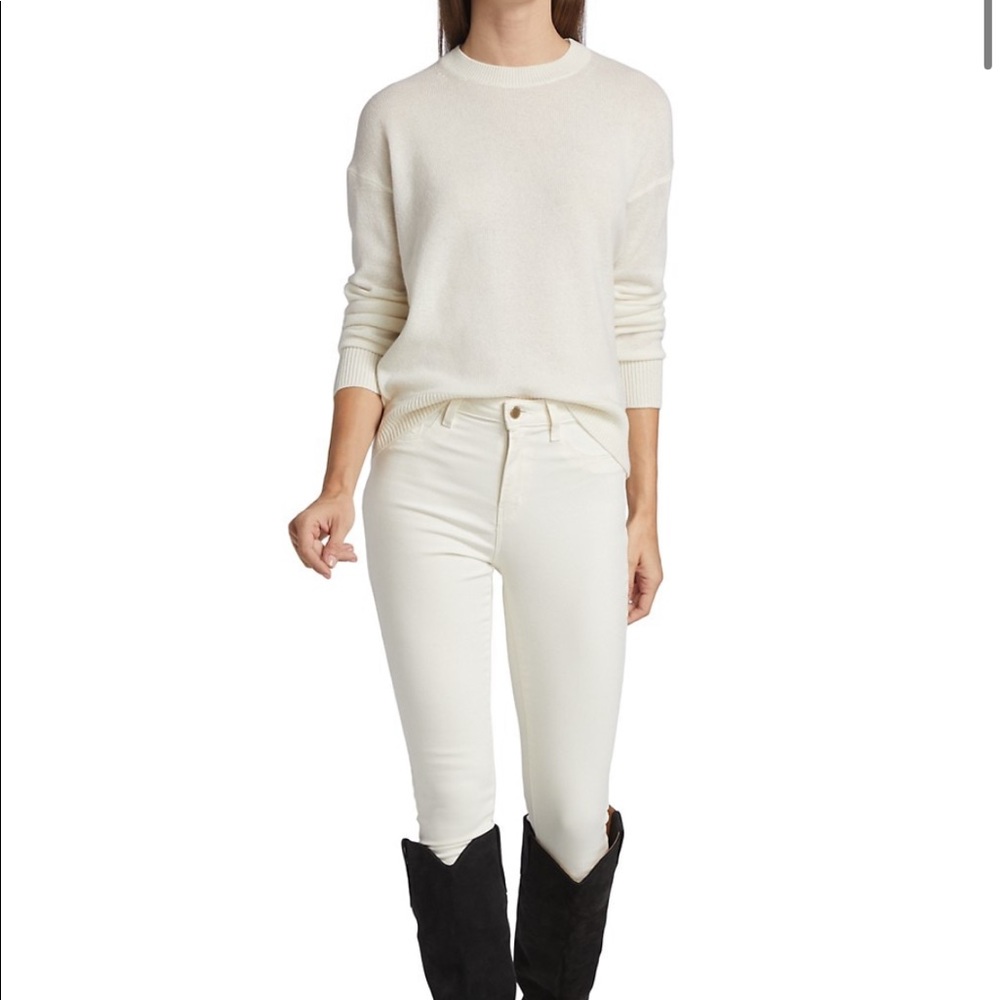 SAKS FIFTH AVENUE CREAM IVORY CREW CASHMERE SWEATER SMALL